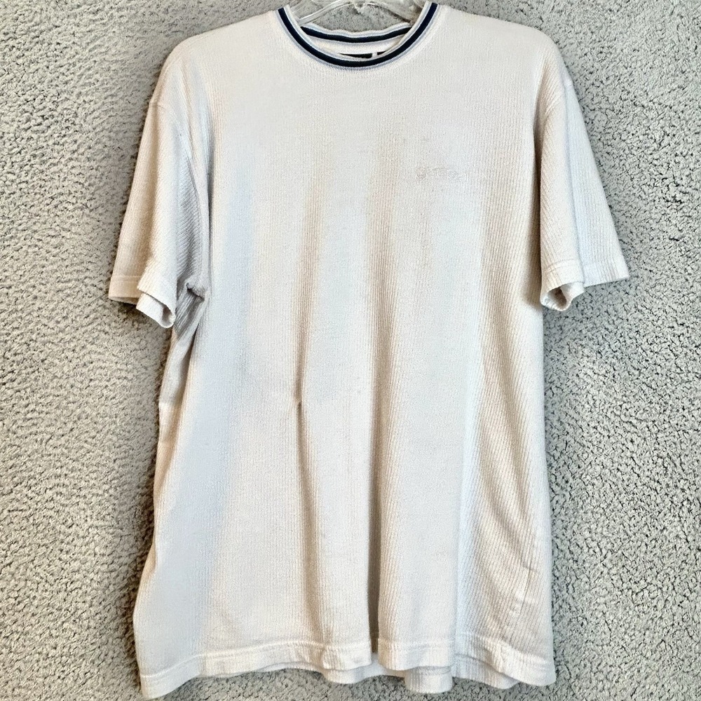 Vintage Guess Jeans Ribbed Shirt Size Large White Y2K Embroidered Logo